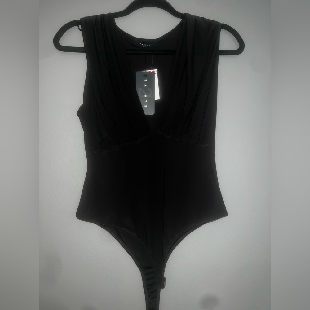 Elegant Deep Vneck Black Bodysuit